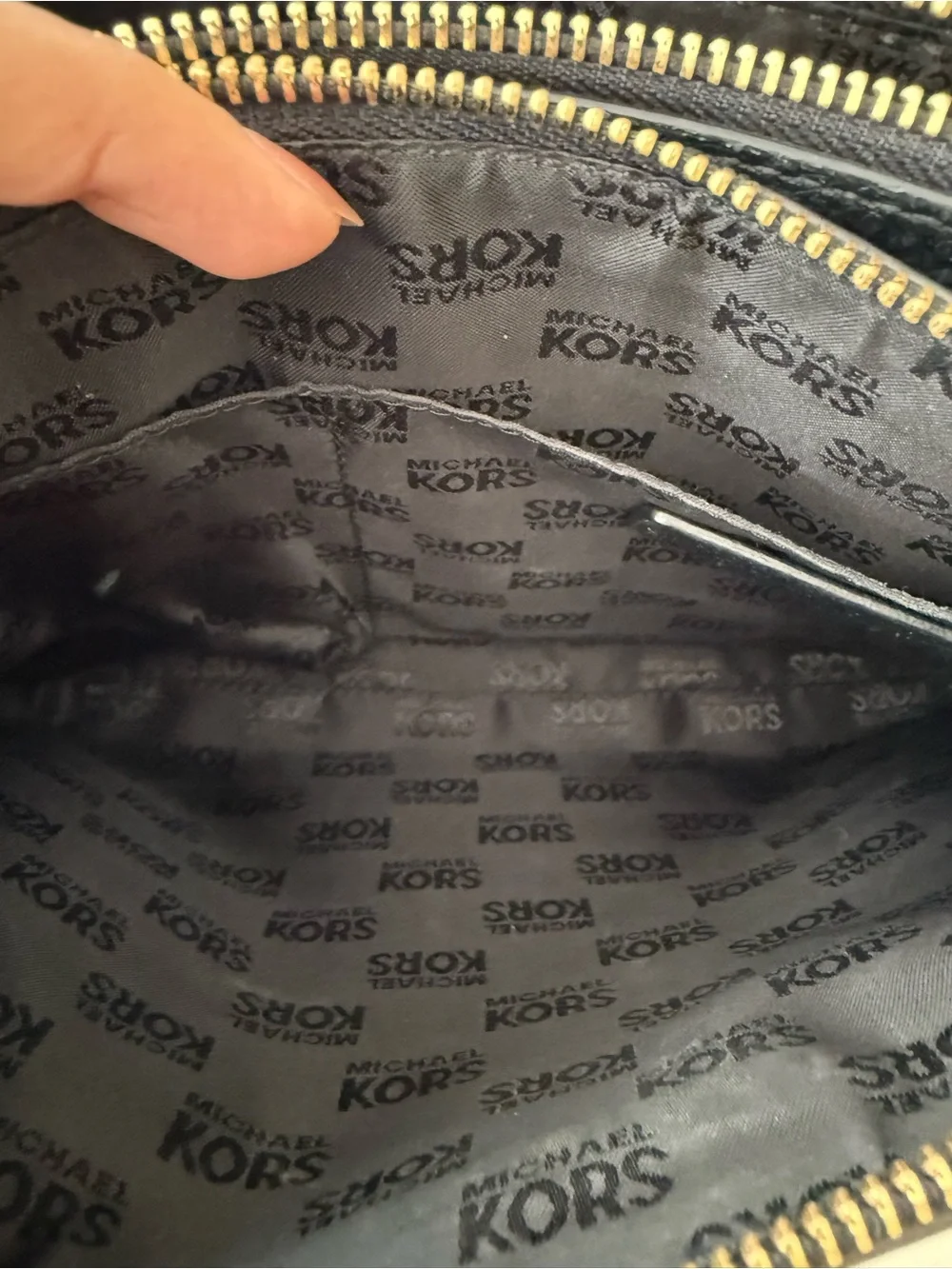 Michael Kors Black Pebbled Leather Double-Pouch Crossbody with Gold Logo